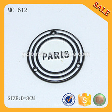 MC612 2014 runde Handtasche logo benutzerdefinierte Metall Etikett
